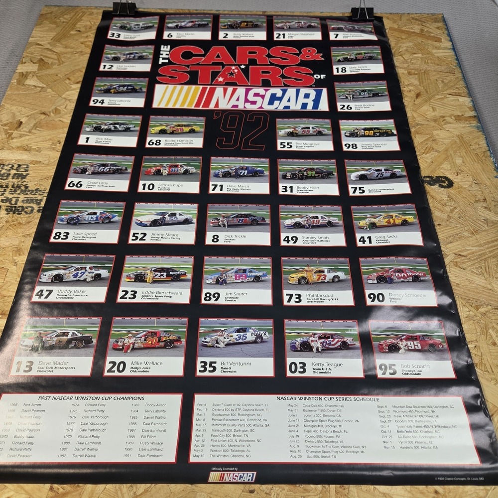Vintage 1992 NASCAR Winston Cup Series Cars & Stars Poster Nwt Please Read